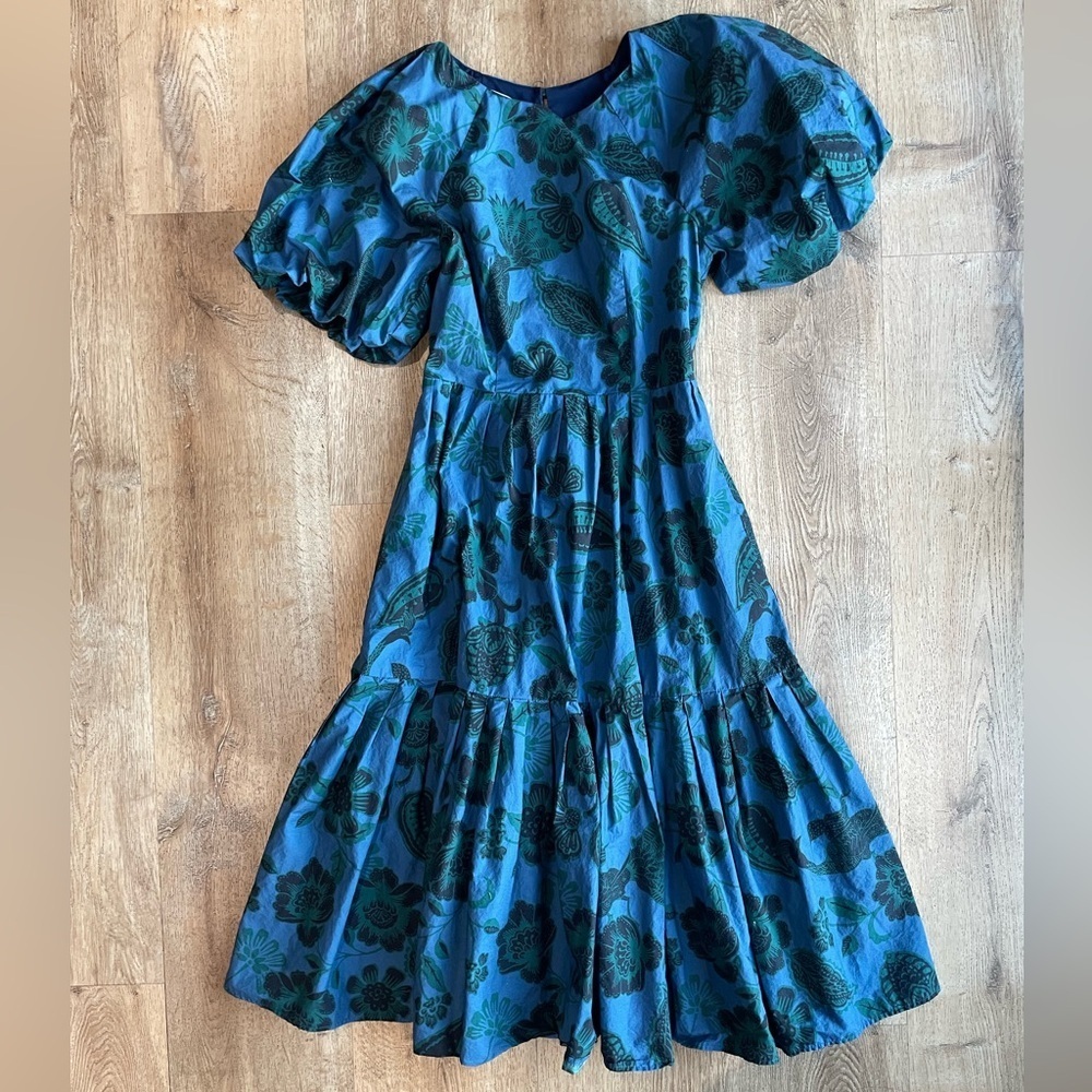 Corey Lynn Calter Floral Puffy Organic Cotton Midi Dress S Boho Cottagecore